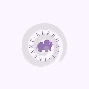Infant Elephant Abstract Vector Sign, Symbol or Logo Template. Elegant Little Elephant Sillhouette with Retro Typography