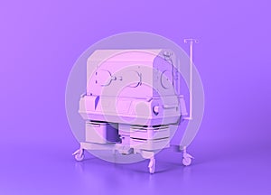 Infant Incubator, Medical equipment in flat monochrome purple room, 3d rendering