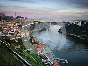 Infante Dom Henrique Bridge over the river Douro in Porto, Portugal, December 2018