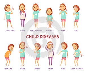 Infantile Diseases Symptoms Set