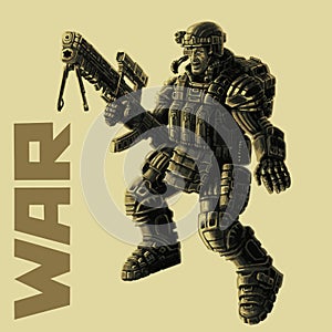 Infantryman in armor suit. Vector illustration.