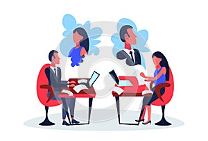 Infatuated business couple sitting office workplace thinking about each other dream working process concept cartoon photo