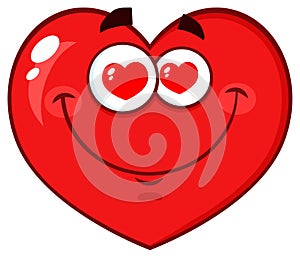 Infatuated Red Heart Cartoon Emoji Face Character With Hearts Eyes. photo