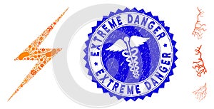 Infected Collage Lightning Icon with Doctor Distress Extreme Danger Stamp