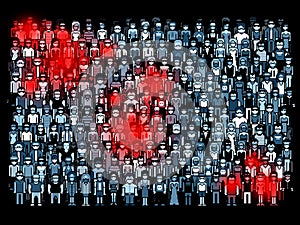 Infected people, spread of the disease virus threat, pixel art illustration