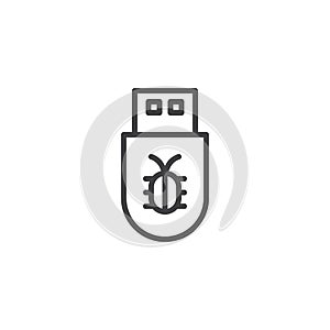 Infected USB flash drive outline icon