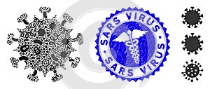 Infection Collage SARS Virus Icon with Medical Textured Sars Virus Seal