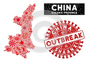 Infection Collage Shaanxi Province Map with Distress OUTBREAK Seal