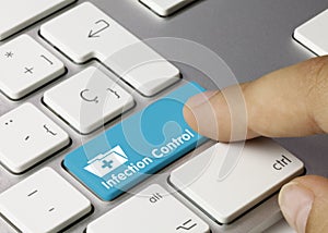 Infection Control - Inscription on Blue Keyboard Key