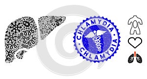 Infection Mosaic Liver Icon with Healthcare Distress Chlamydia Seal