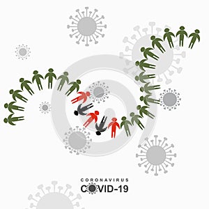 Infection in society with a coronavirus. Warning biological hazard risk banner. Coronavirus COVID-19.