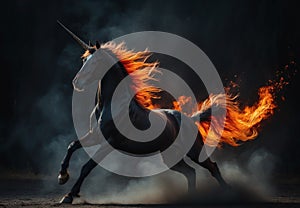 Infernal Gallop: Regal Black Unicorn of Flame