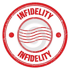INFIDELITY text written on red round postal stamp sign