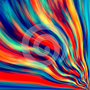 Infinite background design. Fan tail. Blue orange red color blend. Wind shape. Crease form. Wavy messy plasma. Cyber frame.