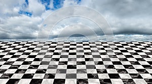 Infinite Checkerboard Floor, Clouds, Sky
