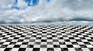 Infinite Checkerboard Floor, Clouds, Sky