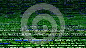 Infinite code in matrix. Animation. Endless text of multicolored program codes on black background. Program code is