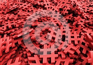 Infinite hashtags on a plane original 3d rendering illustration