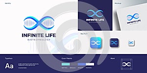Infinite Life DNA Spiral Abstract Vector Logo Template. Technology Medicine and Biotechnology Gradient Limitless Emblem