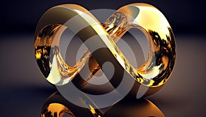 Infinite logo golden ratio geometric shape, gold gradient infinity symbol technology symbol