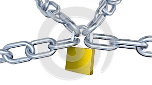 Infinite Rotation of Four Metallic Chains Locked with One Padlock