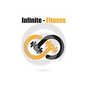 Infinite sign and dumbbell icon.Infinit,Fitness and gym logo.Healthcare,sport,medical and science symbol.Healthy lifestyle vector photo