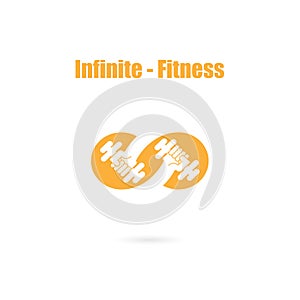 Infinite sign and dumbbell icon.Infinit,Fitness and gym logo. photo