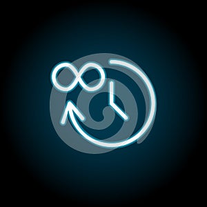 Infinite time blue neon icon. Simple thin line, outline vector of time icons for ui and ux, website or mobile application