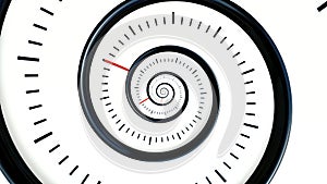 Infinite Time. Infinite rotating clock background. Black and white watch background
