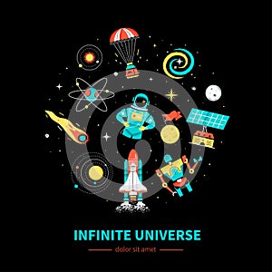 Infinite universe - colorful flat design style web banner