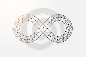 Infinity 3d low poly symbol with connected dots. Forever, unlimited design vector illustration. Endlessness polygonal