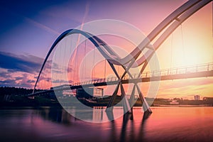 Infinity Bridge on dramatic sky at sunset in Stockton-on-Tees, U