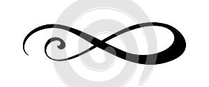 Infinity calligraphy vector illustration symbol. Eternal limitless emblem. Black mobius ribbon silhouette. Modern brush