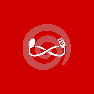 Infinity eat unlimited food logo icon symbol template with fork and spoon
