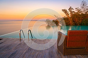 Infinity Edge Swimming Pool Water, Beautiful Black Sea View at sunset