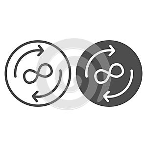 Infinity exchange line and glyph icon. Arrows and infinity symbol vector illustration isolated on white. Circle arrows