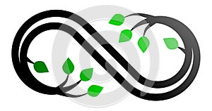 Infinity flourish symbol icon - black green gradient outline, isolated - vector