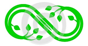 Infinity flourish symbol icon - green outline, isolated - vector