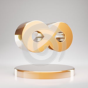 Infinity icon. Yellow Gold Infinity symbol on golden podium