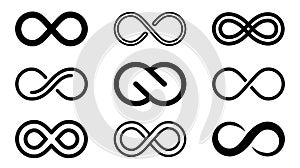 Infinity icons set isolated on white background. Eternal, limitless, endless, unlimited infinity symbols. Mobius line photo