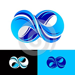 Infinity logo. Blue intertwining shapes, infinity, loopable twisted elements.