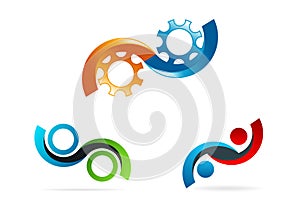 Infinity logo, circle gear symbol, service, consulting, icon, and conceptof the infinite technology vector design photo