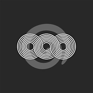 Infinity logo minimalist style infinite circles geometric shape from chain loops, monogram OOO three letters O endless symbol