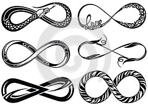 Infinity loop logo icons. Vector unlimited infinity, endless line shape sign