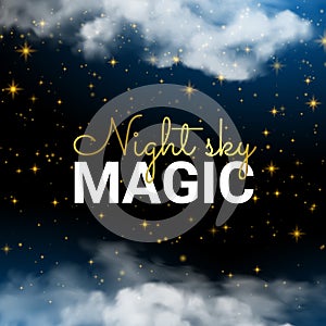 Infinity Magic Night Sky Cloud Blue Background and Shining Stars