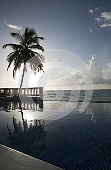 Infinity pool with float caribbean sea