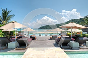 Infinity pool overlooking Cherating Beach, Kuantan, Malaysia photo
