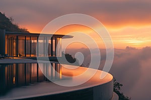 Infinity pool overlooking the clouds at sunset.