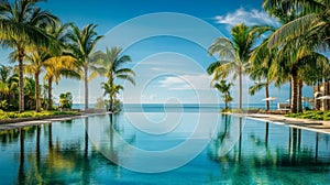 Infinity Pool with Palm Trees Reflecting in the Water