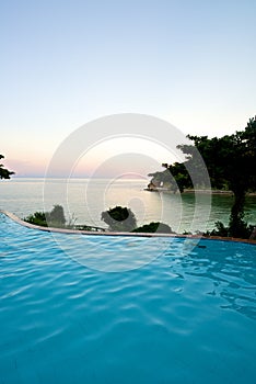 Infinity pool sunset beach view in Boracay